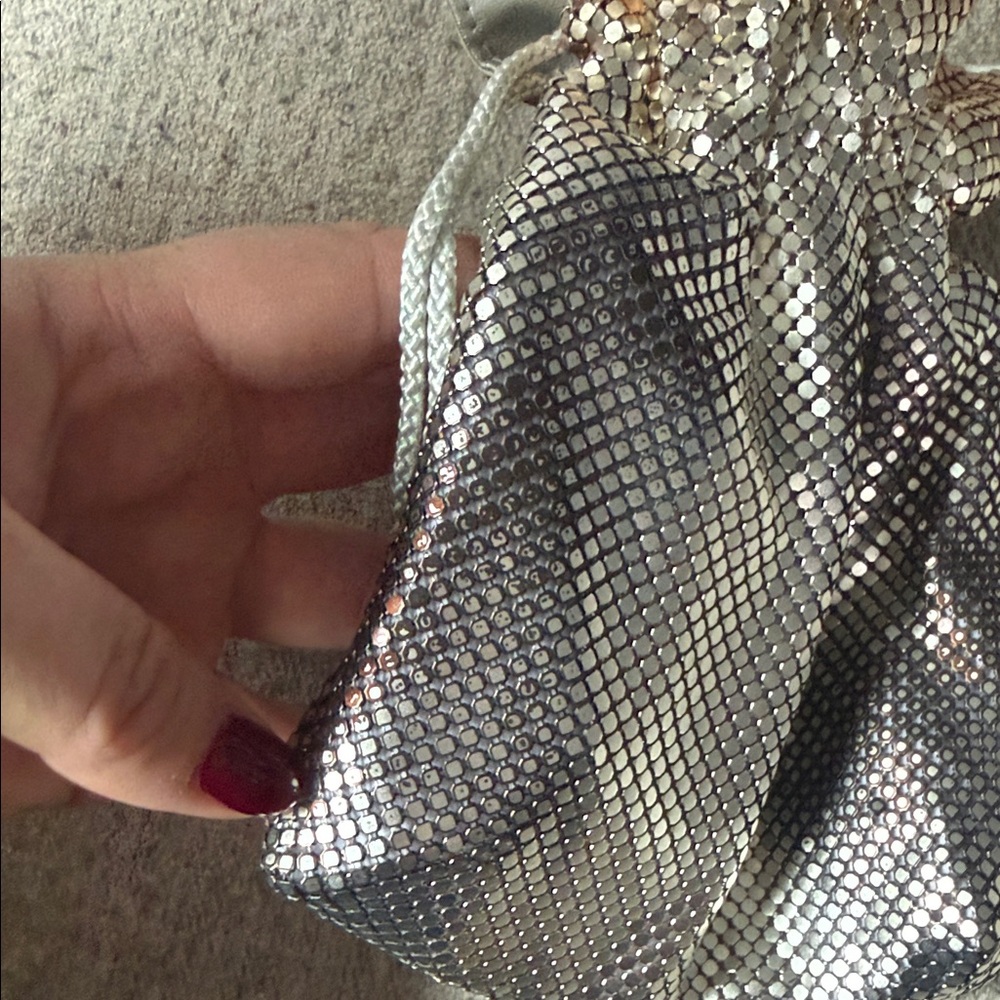 Whiting & Davis Silver Sequin Drawstring Mini Bag - image 5